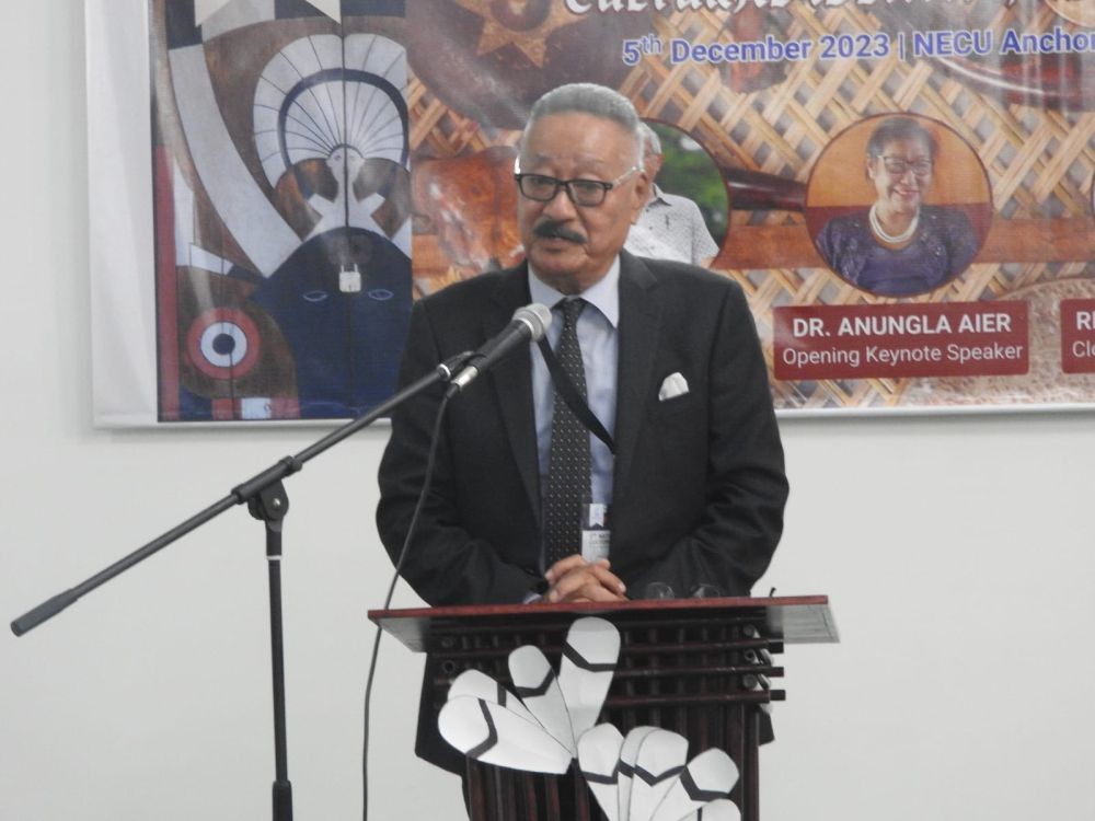 Rev Dr Wati Aier, addressing the valedictory session at the 5th National Naga Culture Symposium held at North East Christian University on December 5. (Morung Photo)
